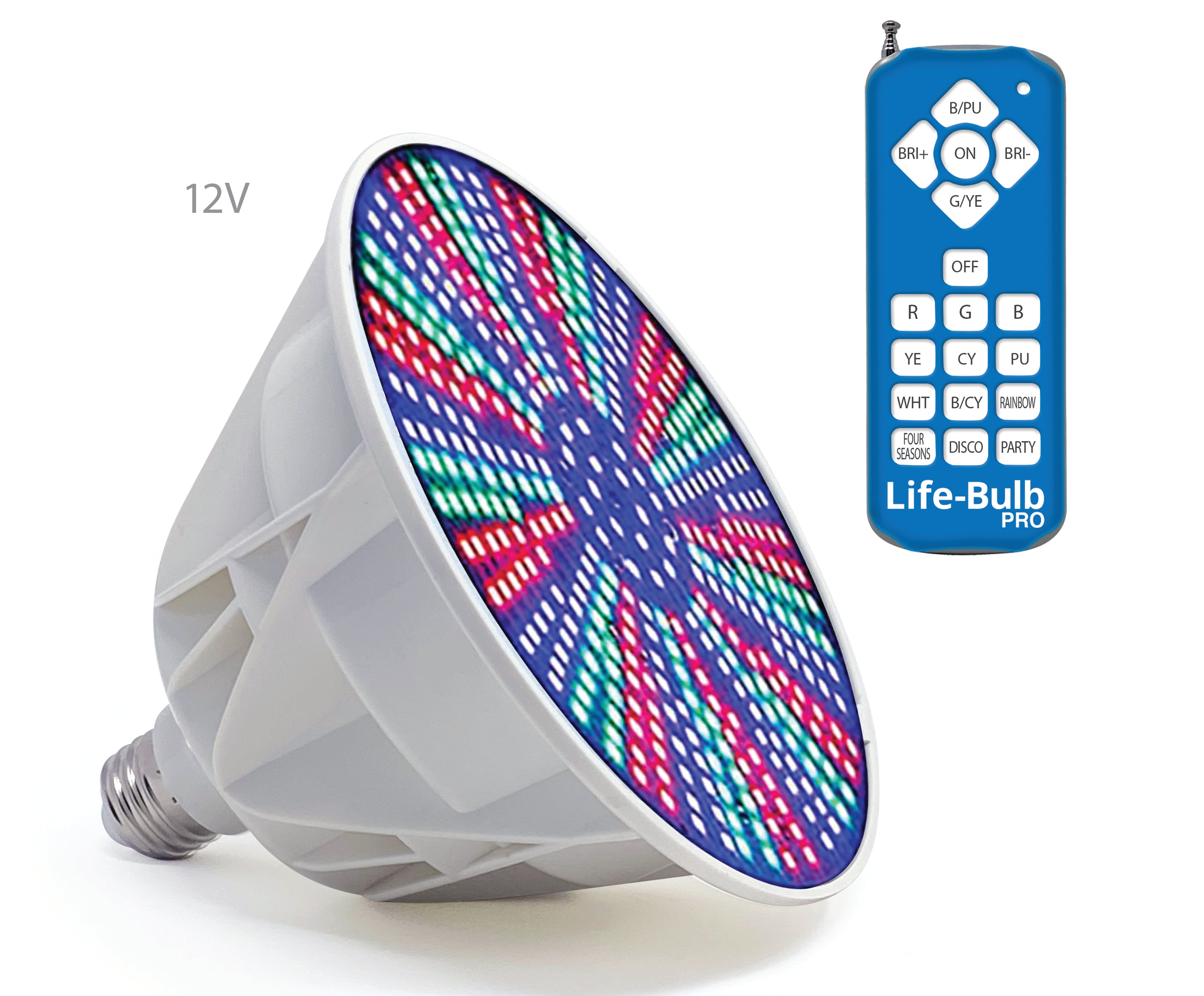 Ampoule LED colorée Life-Bulb PRO avec technologie à distance XR Signal™ pour piscines creusées | Garantie de remplacement à vie | Compatible avec Pentair, Hayward et autres luminaires à vis E26 | 12V 40W 