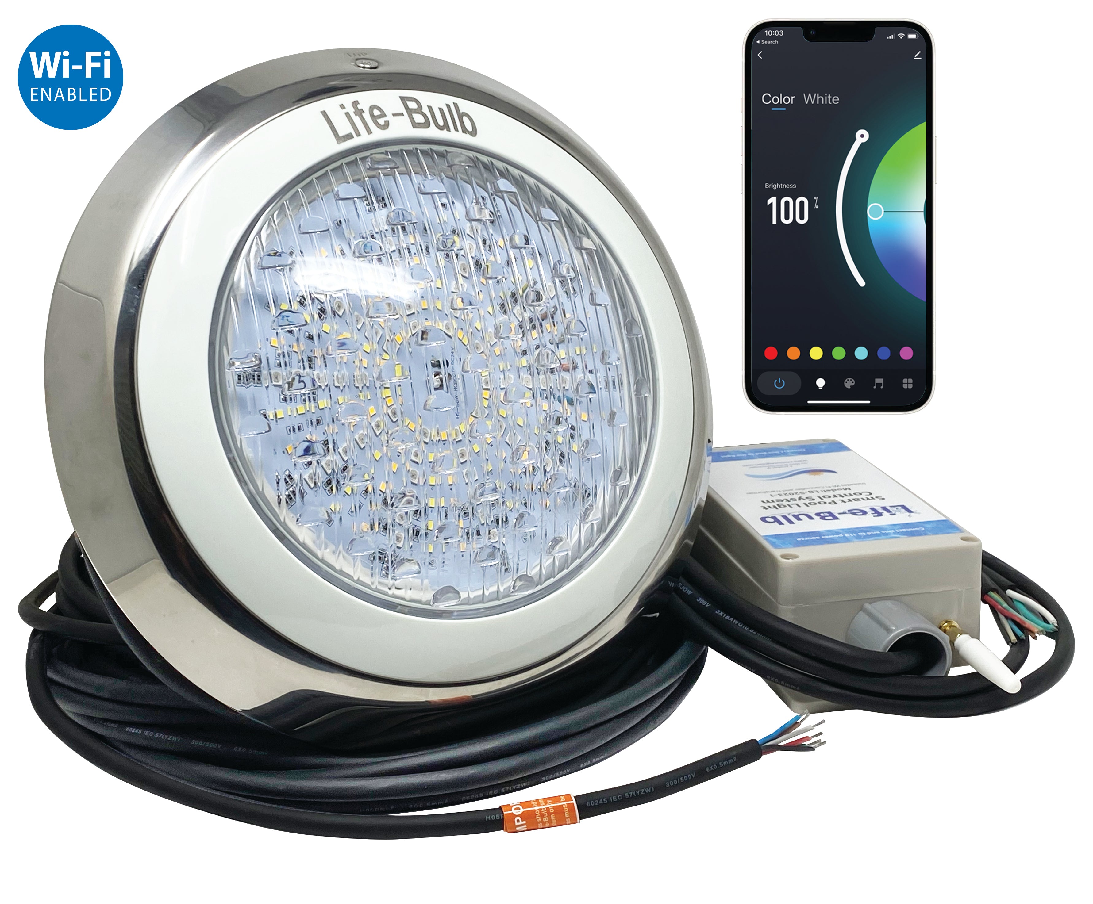 Life-Bulb Smart LED Color Changing Wall Mount Pool Light | Works with Remote or Smartphone App - iOS or Android | Lifetime Replacement Warranty | 75ft Cable