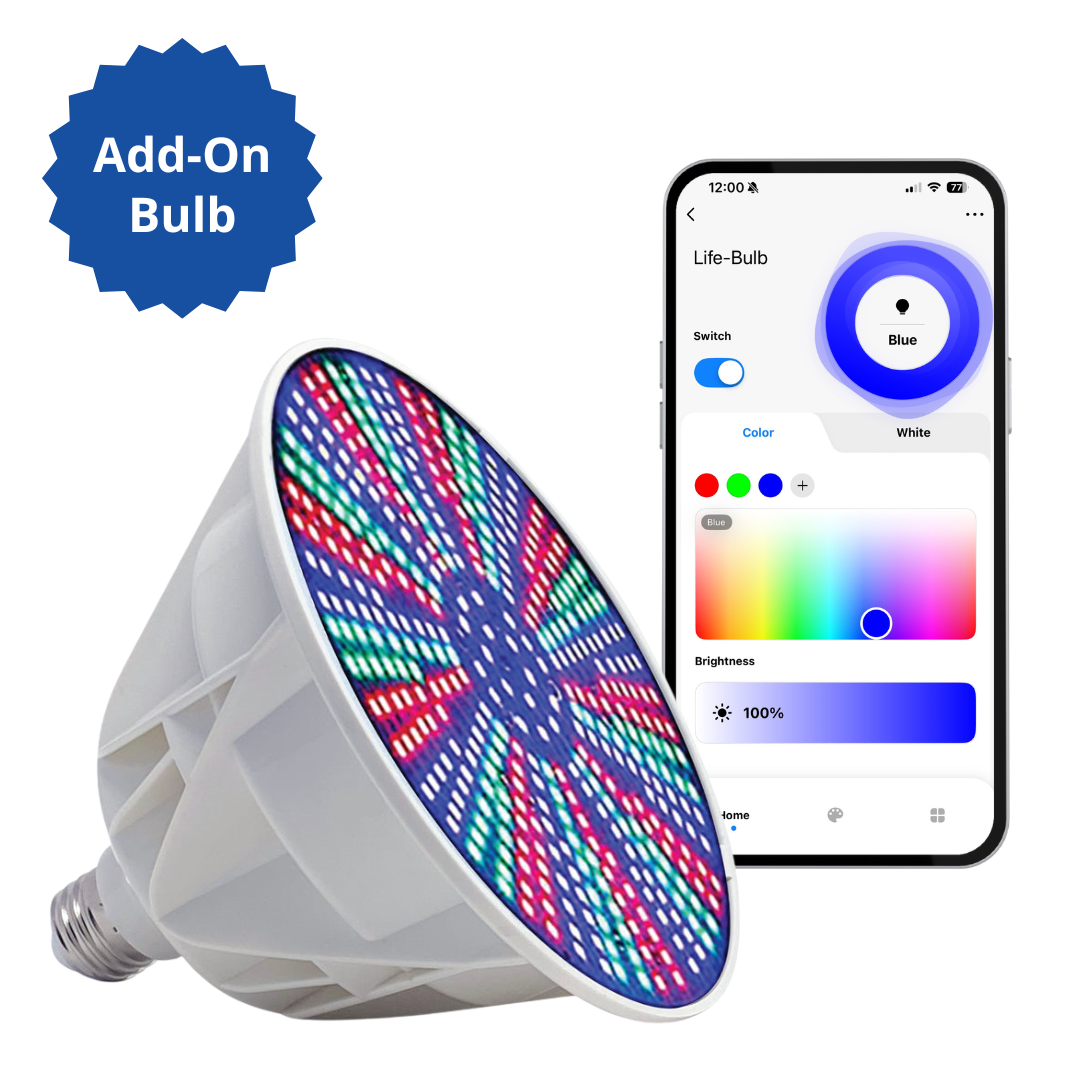 Life-Bulb Smart Color LED Pool Bulb (Add-On/Replacement) | E26 Base | 12V Low Voltage (40W Max) | Requires Smart Control System | Lifetime Replacement Program