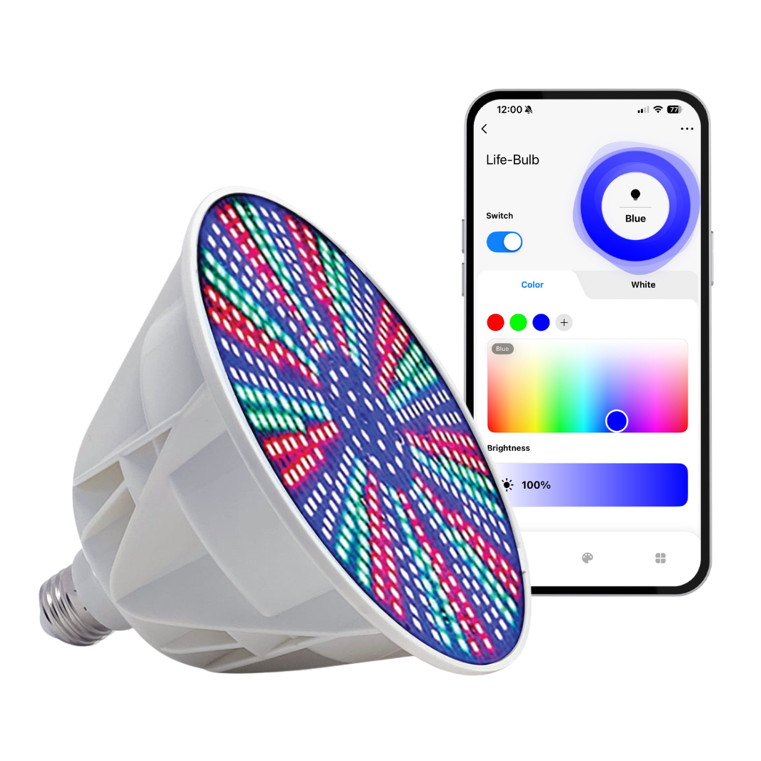 Life-Bulb Smart Color LED Pool Replacement Bulb System (E26 Base) | 120V System to 12V Wi-Fi Conversion | Lifetime Replacement Program